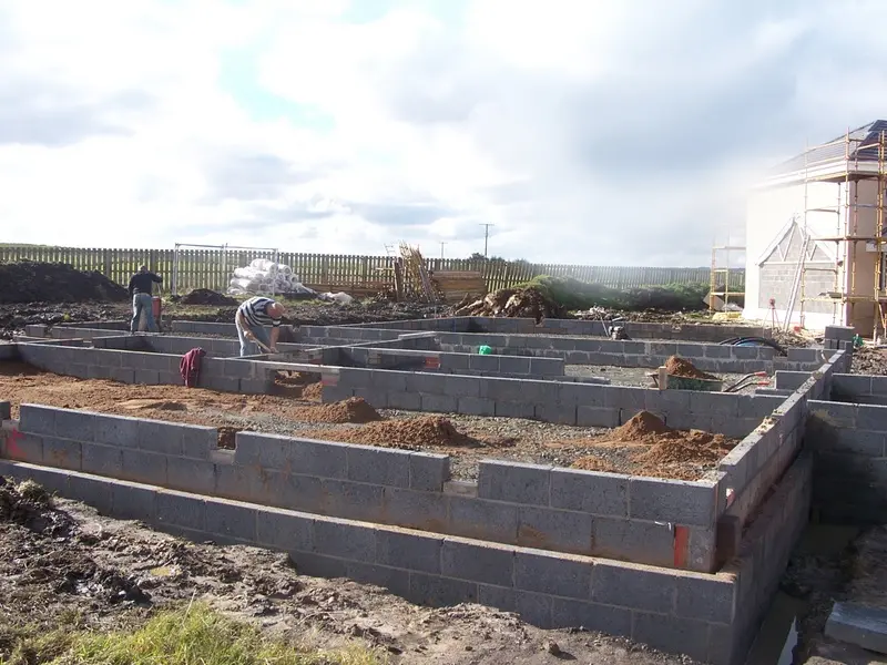 Substructure blockwork laid out across the plot