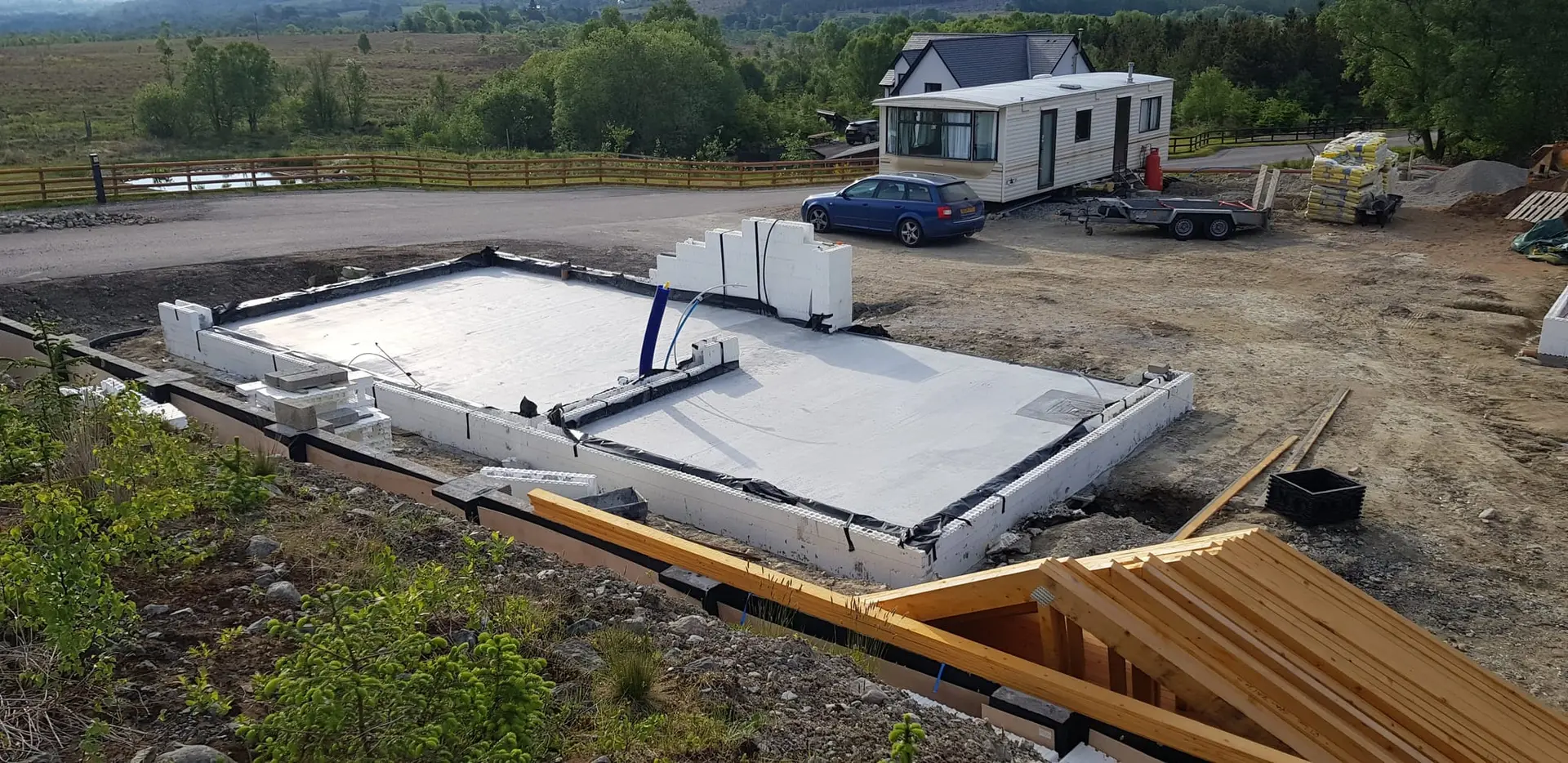 Ground floor slab poured inside the ICF upstands