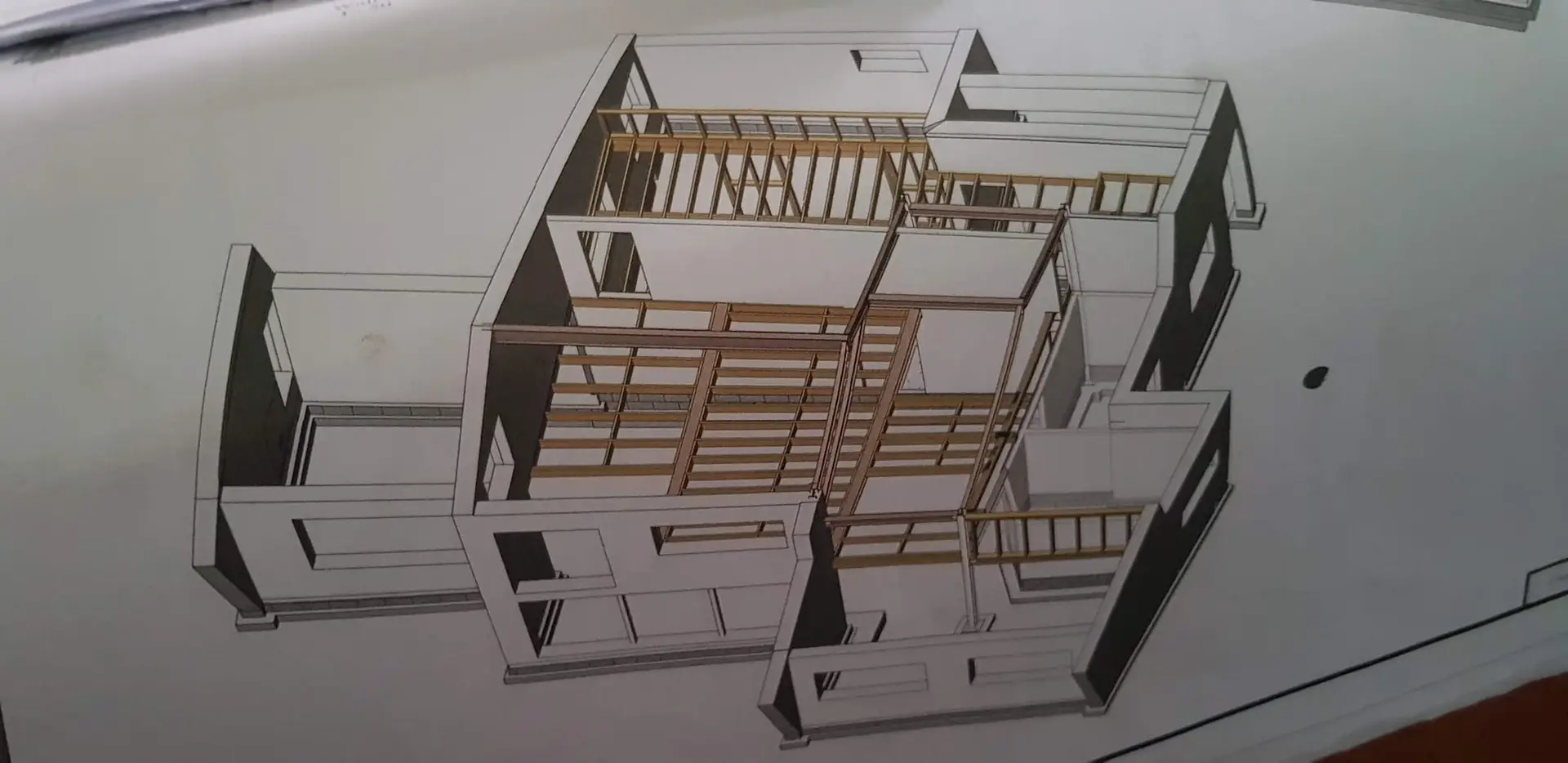 3D model of the house showing the ICF walls and floor structure