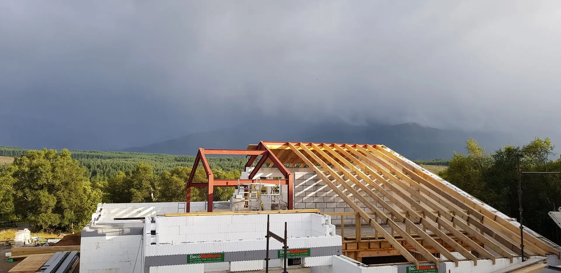 Rafters running the length of the house