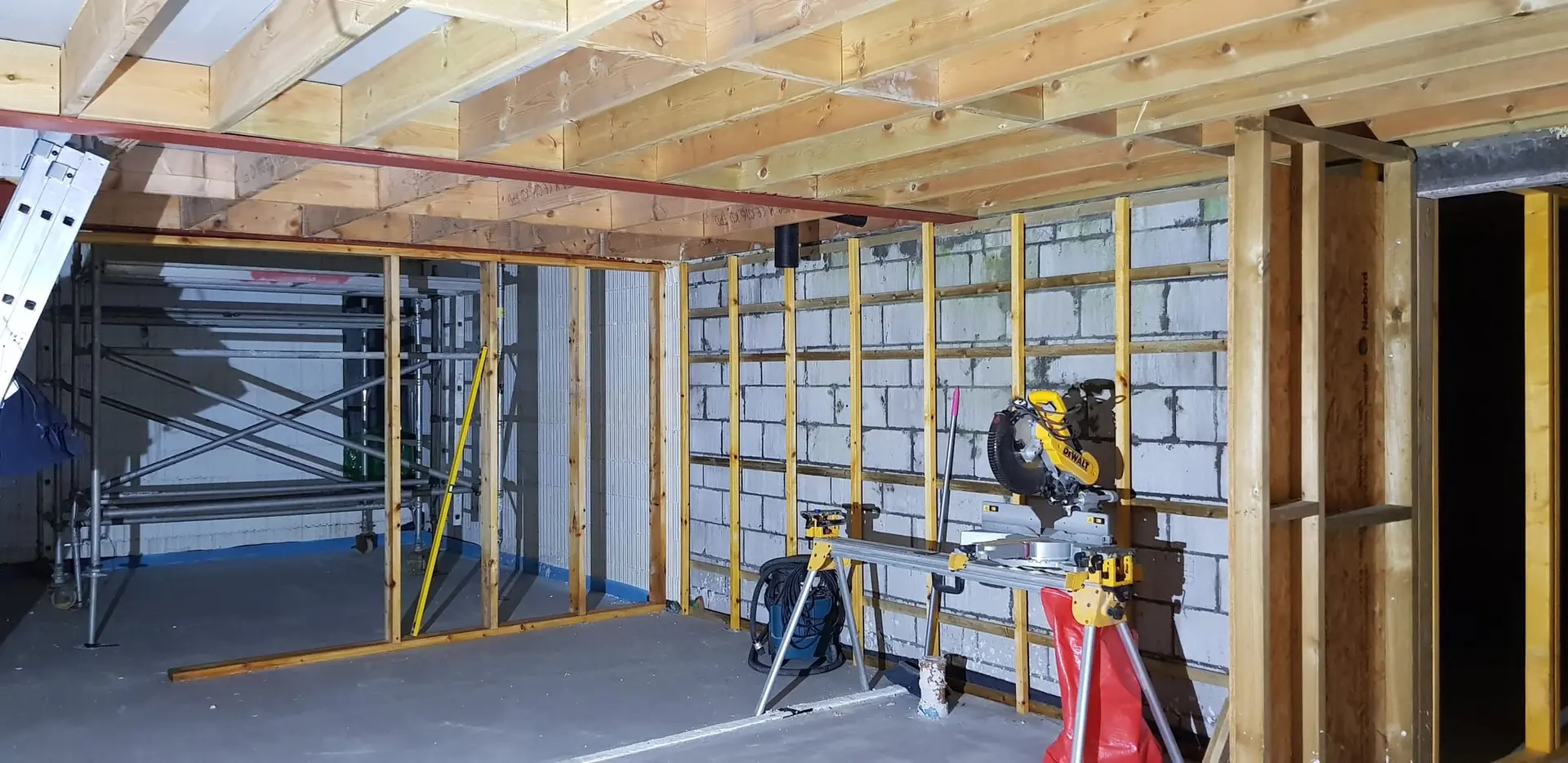 Internal stud walls going up beneath the first floor
