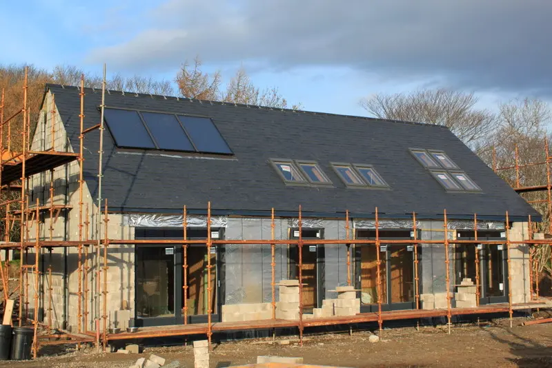Sasaig with slate roof, rooflights and solar panels installed