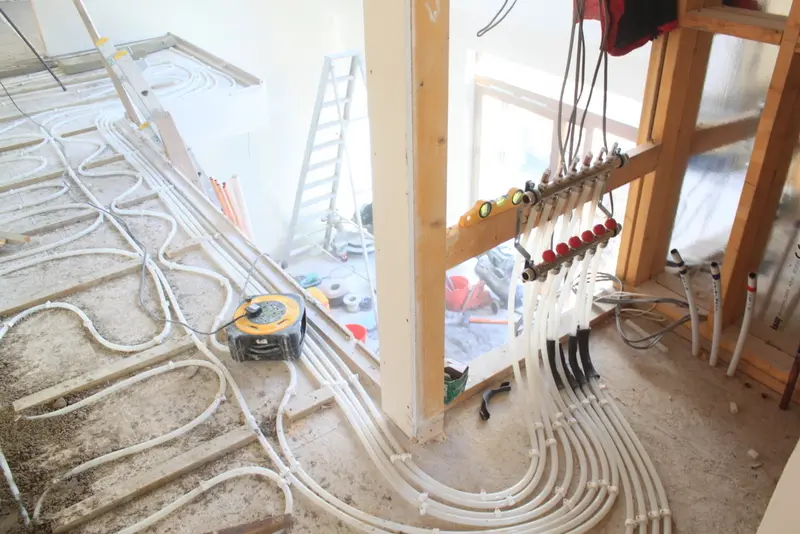 Sasaig underfloor heating pipework laid out to the manifold